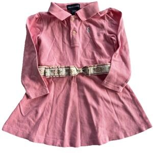 Ralph Lauren Girls‎ Pique Polo Long Sleeve Pink Button Dress w/ Belt Size 24 Mos